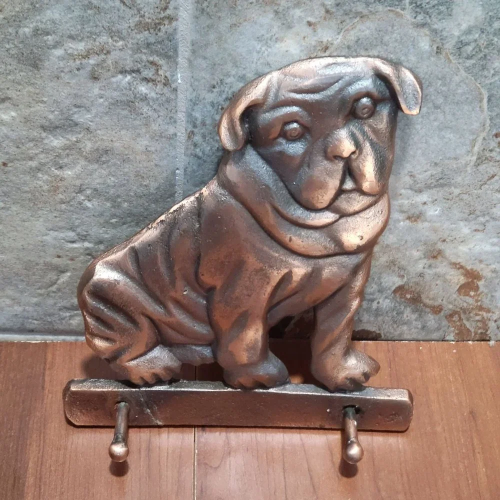 Cast Iron Dog Wall Mount Hook Leash Holder Bulldog Pug Wall Hanging Key Rack